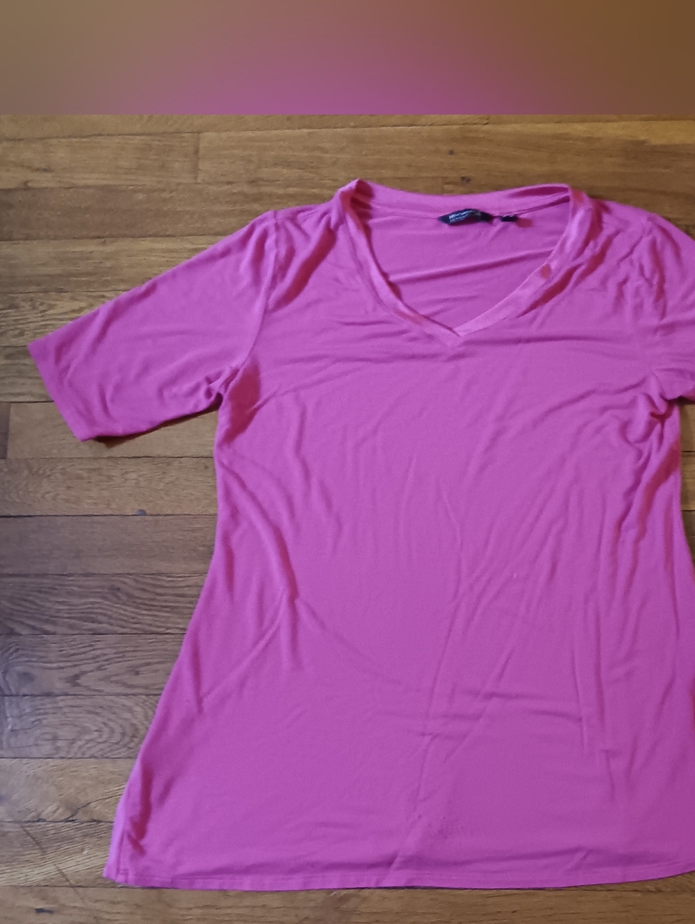 H by Halston Oversized Bright Pink V-Neck Short Sleeve Tee